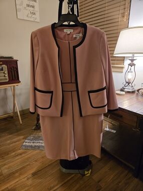 Nine West Women's Blush Pink Contrast-Trim Jacket & Dress Set